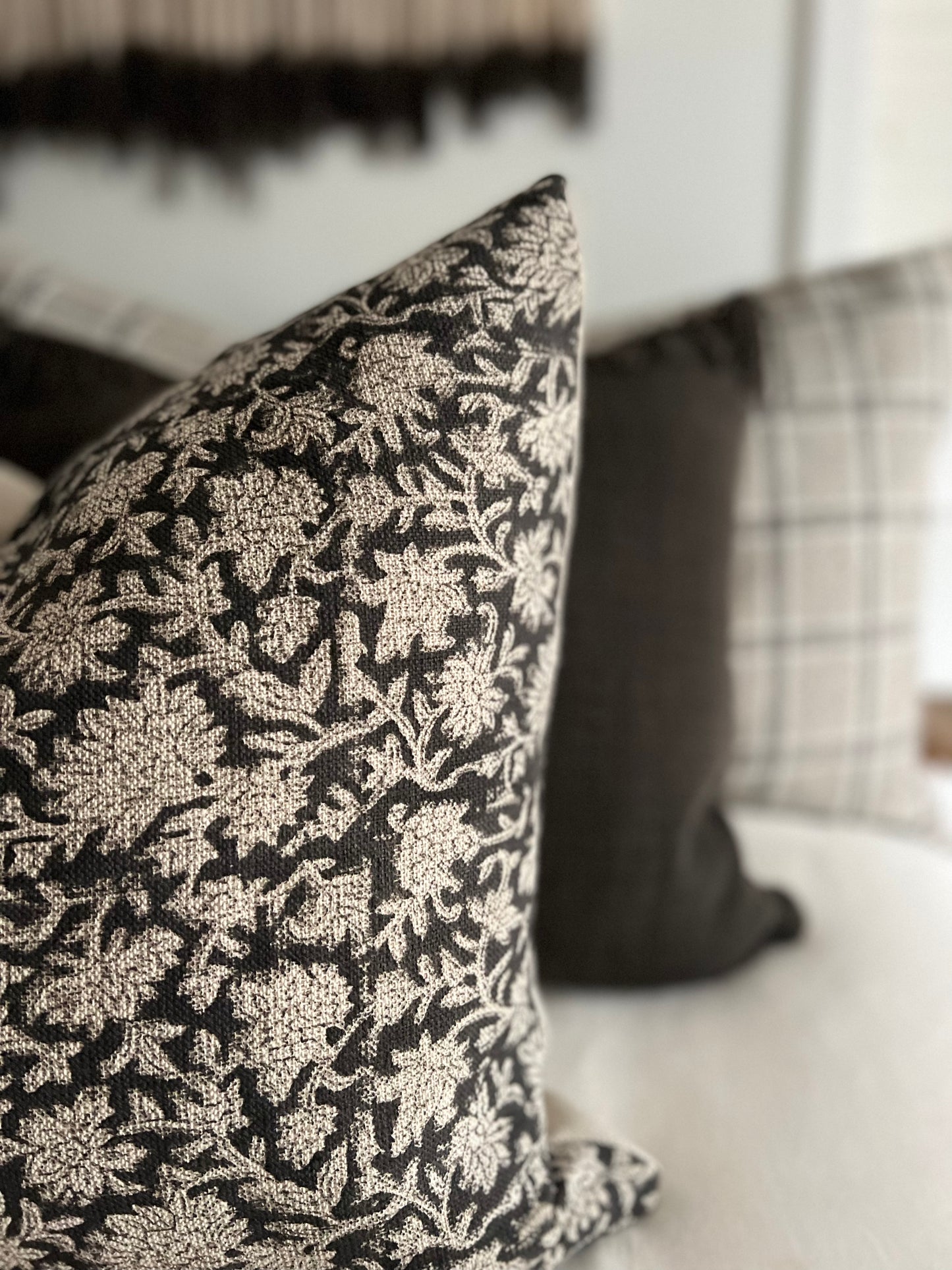Black and discount cream plaid pillows